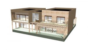 Construcción de casa de madera, diseño en 3D