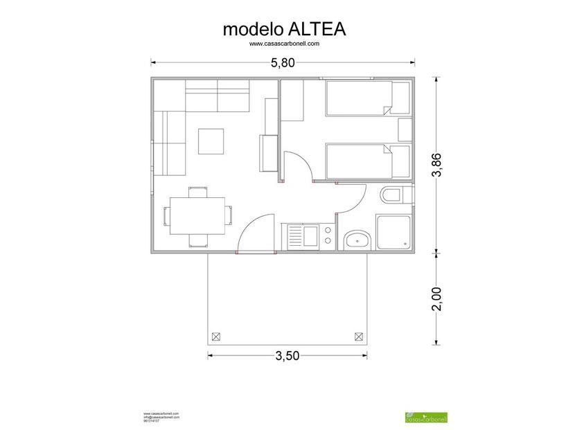 Plano de planta de casas prefabricadas modelo Altea de Casas Carbonell