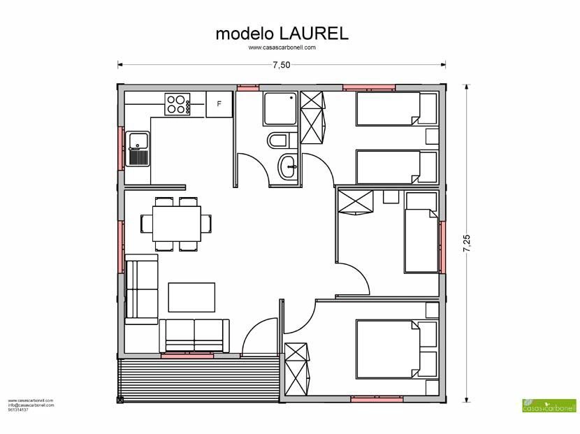 plano de casa de madera modular Laurel de Casas Carbonell