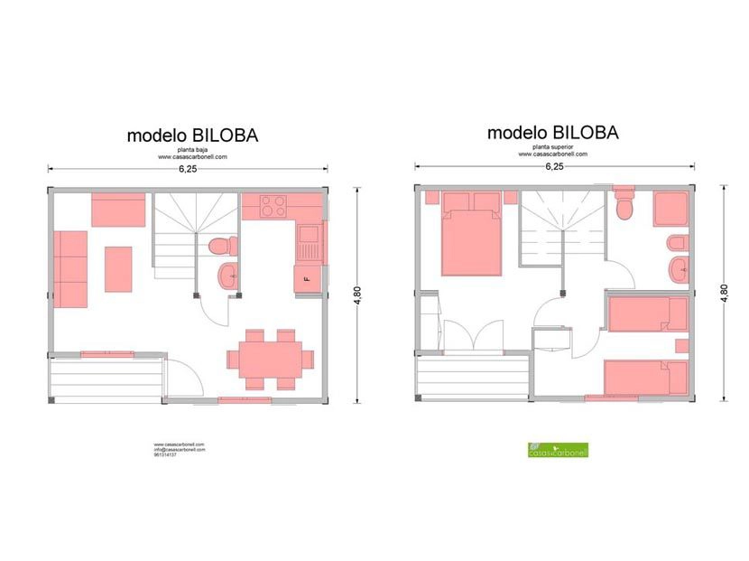 Plano de casa de madera modular Biloba de Casas Carbonell