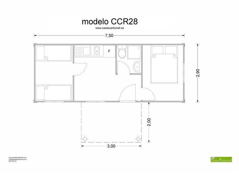 Plano planta casa económica modular CCR28