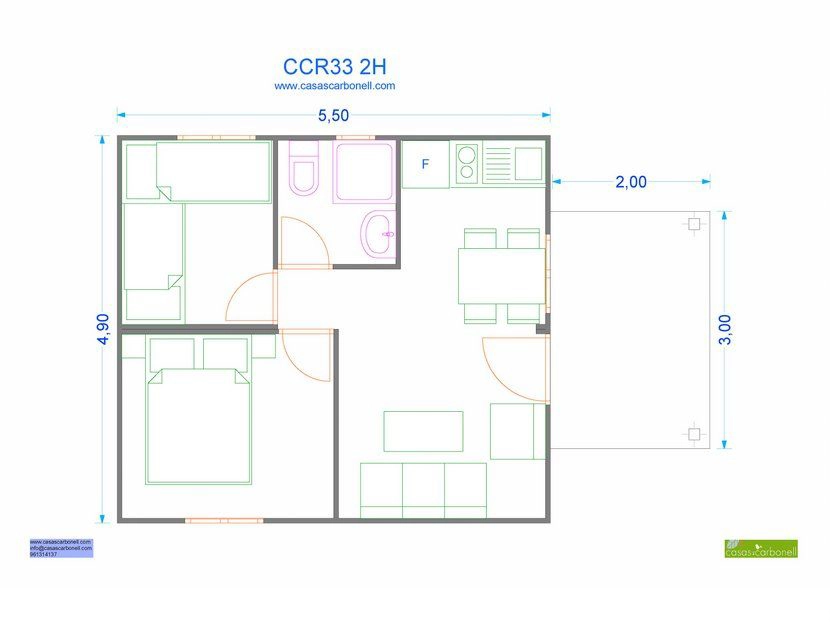 Plano de planta de Casa Economica Modular CCR33 2H