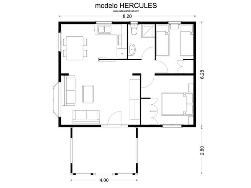 Plano de planta Casa Modular de Madera Hercules