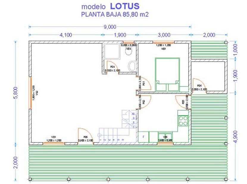 Planos de planta de casas de madera Lotus de Casas Carbonell