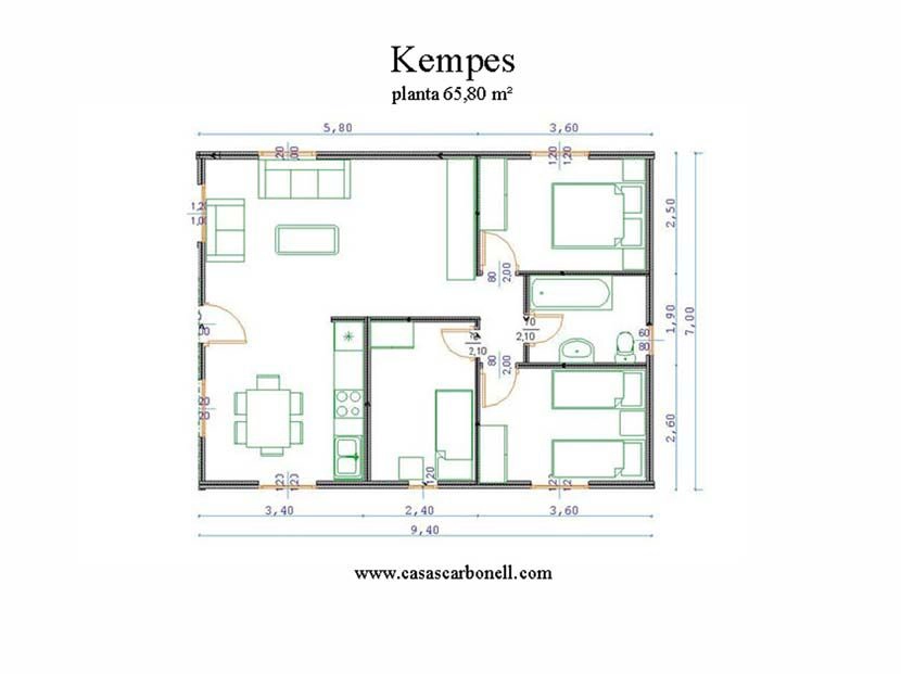 Plano de vivienda de madera Kempes de Casas Carbonell