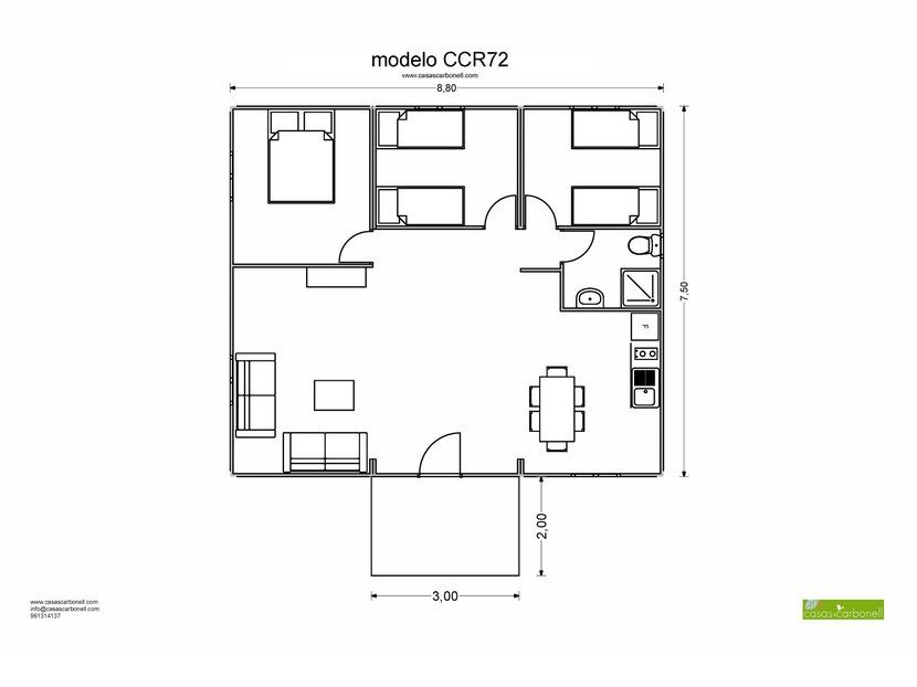 Plano de planta de Casas Economica Modular CCR72